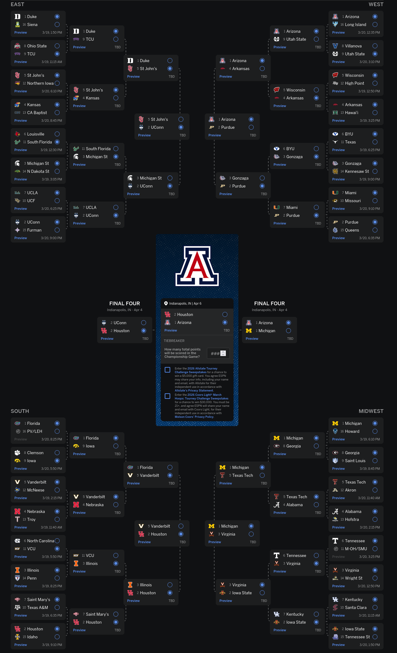 2026 NCAA Bracket Selections